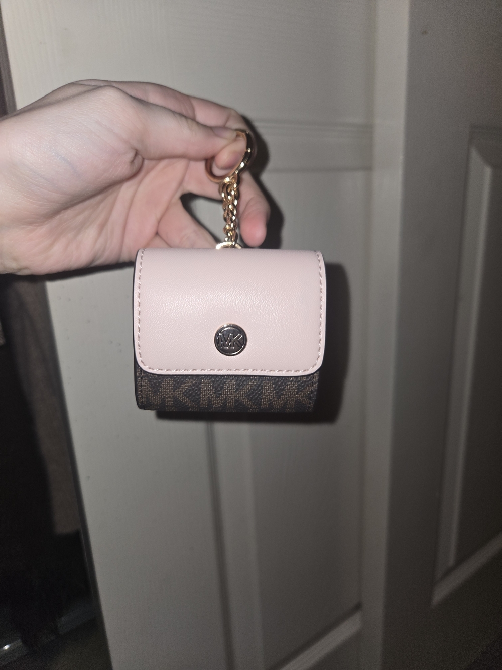 Michael Kors Pink & Brown MK Logo AirPod Case Keychain